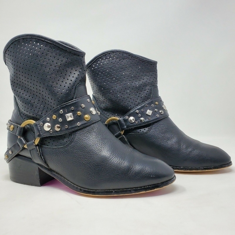 Twiggy London Womens Moto Boots Black Leather